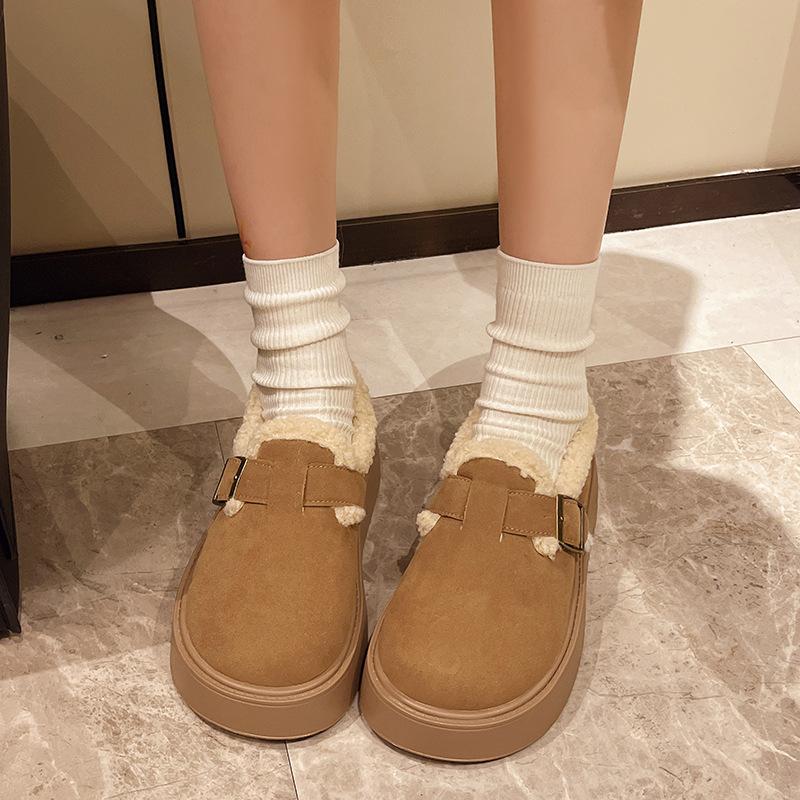 Women's Large Size Padded Thickened Winter Warm Fur One Single Shoes Padded Lining Anti-slip Mountaineering Sports Cotton Shoes