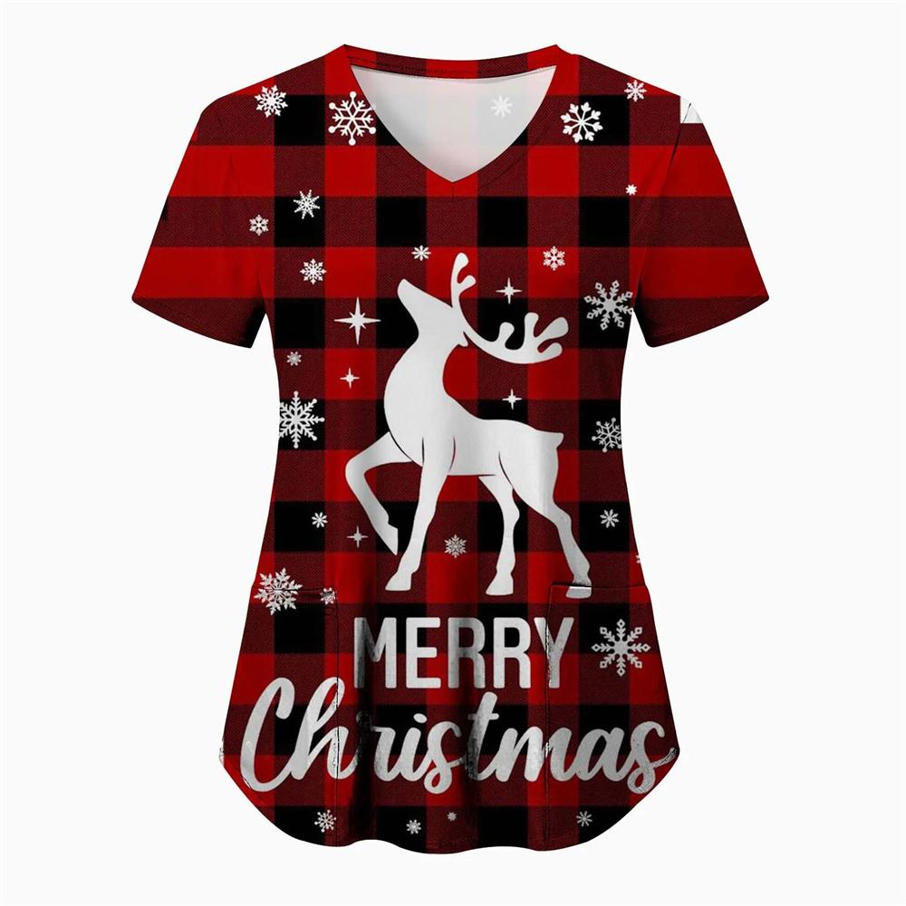 Fruit Plus Size V-Neck Tops Pockets Women Working Uniform Nurse Orange Banana Wear Print Femme Blouse Medical Uniforms Shirts