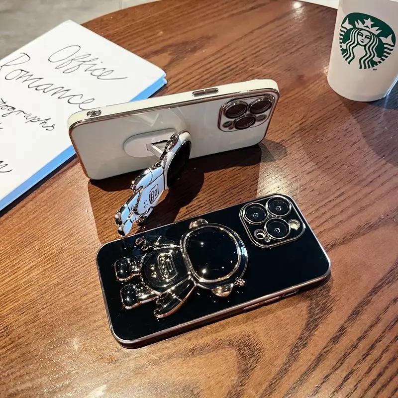 Plating 3D Astronaut Ring Holder Case For POCO F7 Ultra F7 Pro Soft Silicone Shockproof Protection Cover For POCO F7Ultra F7Pro