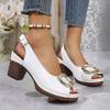 Large Size Women's Sandals 2025 Summer New Comfortable Height Increase Chunky Heels Buckle Strap Luxury Elegant Pumps