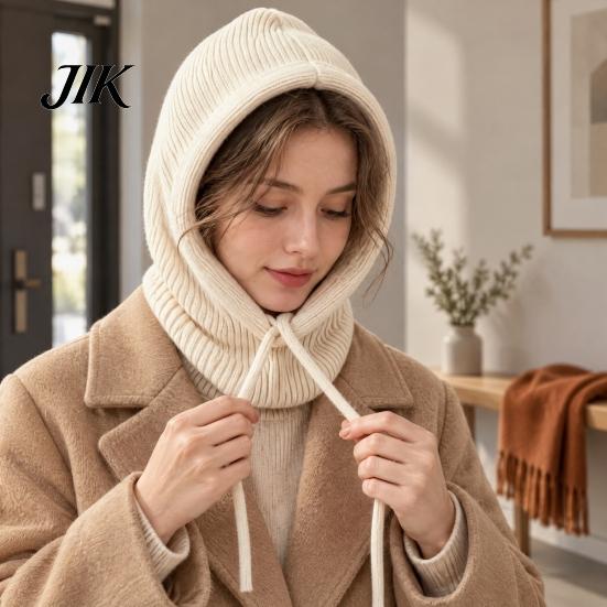 Windproof Winter Cap for Women Knitted Balaclava Cap, Warm Woolen Hat ,Adjustable Gift Her Drawstring Thermal Neck Warmer Outdoor Sports Cycling
