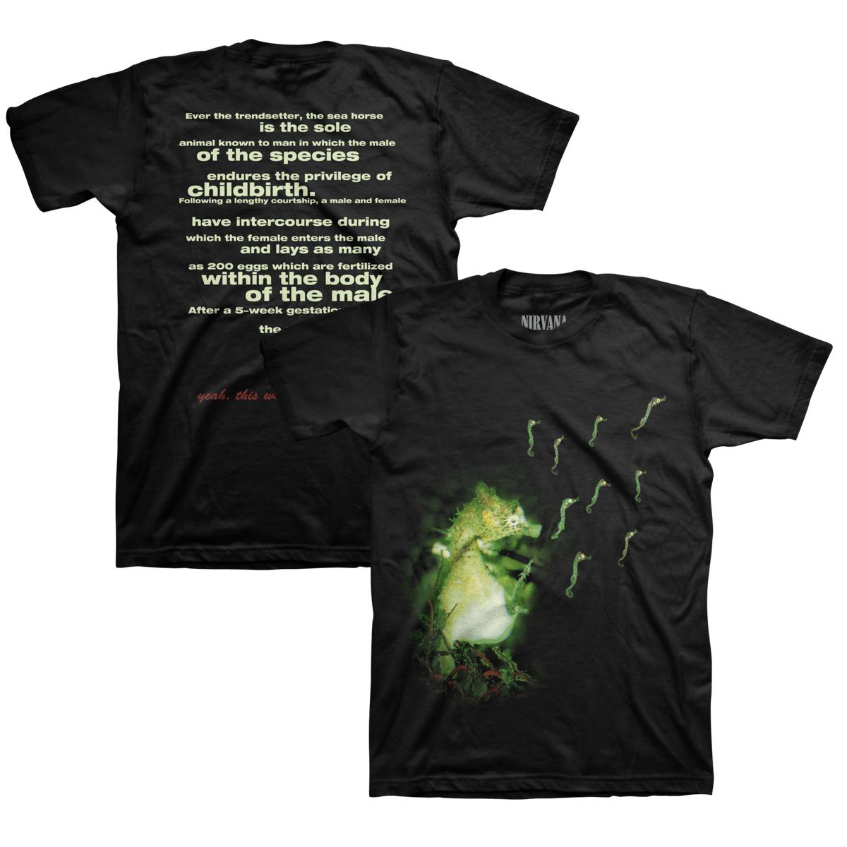Двусторонняя футболка Nirvana Seahorse Мужская Беременность, Унисекс Уличная одежда для фанатов гранж-рока, Повседневная футболка с коротким рукавом, 100% хлопок 4XL