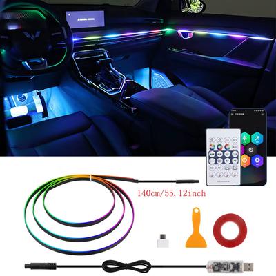 140cm 55.12'' Symphony Car Ambient Light Streamer LED Car Interior Hidden Acrylic Strip Decoration Atmosphere Lamp USB App Contr