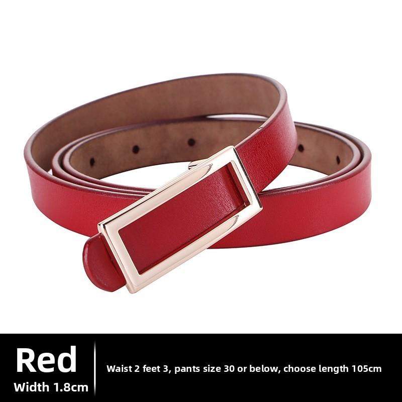 Leather Women Belt With Simple Smooth Buckle For Casual Pants And Office Wear