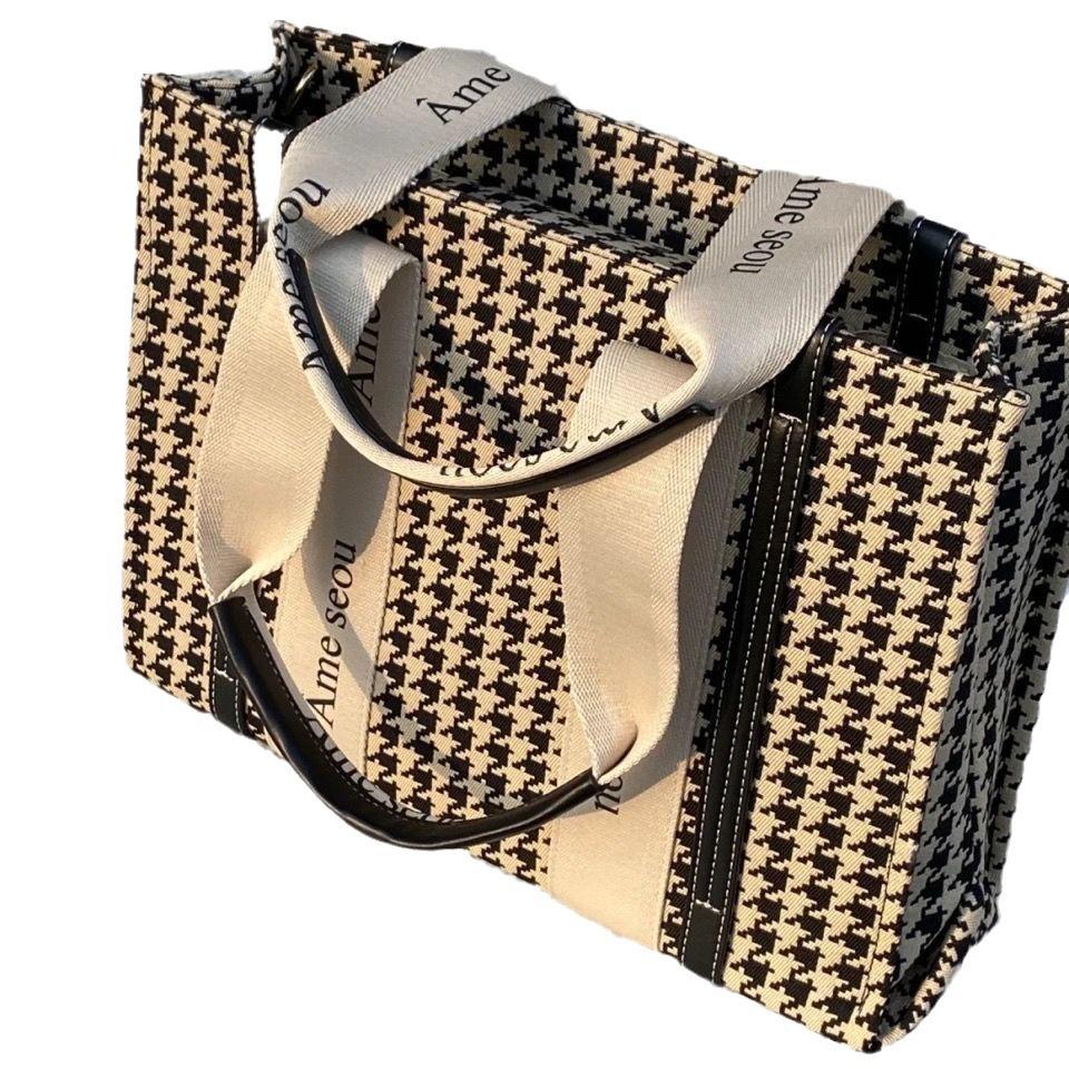 

New One-shoulder Canvas Bag used for Women Style Commuting Houndstooth Plaid Commuting Bag Hand Tote Bag Trendy