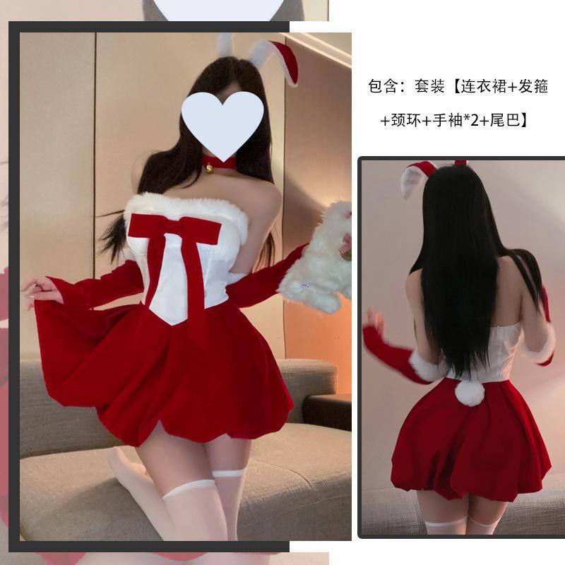 Christmas dress women's sexy velvet sweet bow bud tube top sexy underwear women