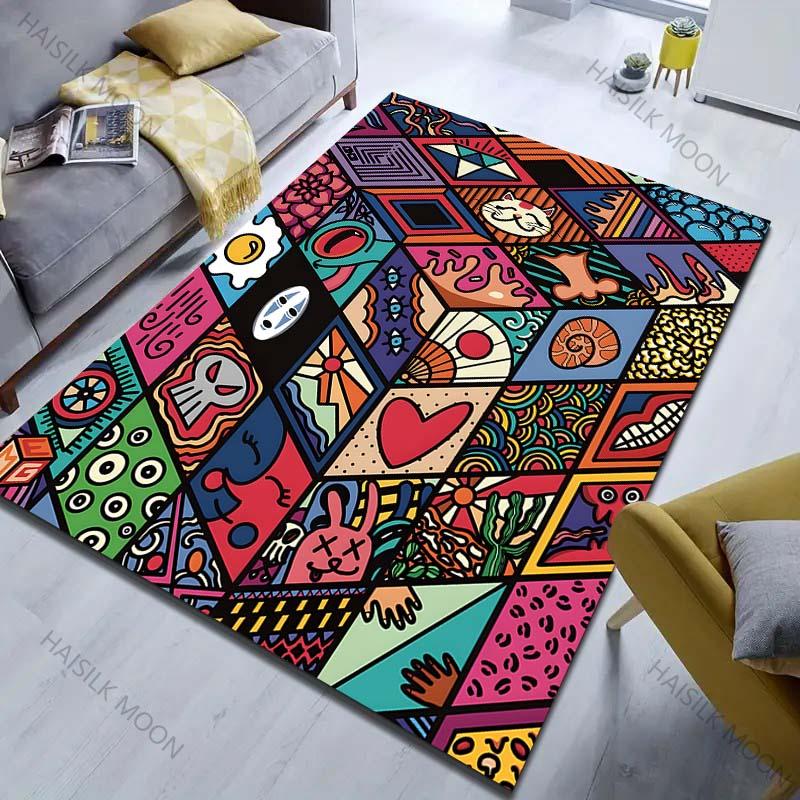

Japanese Comics Grid Print Carpet for Living Room Bedroom Bedside Sofa Floor Mat Modern Home Decor Large Size for Gifts 40x60cm (16x24in)