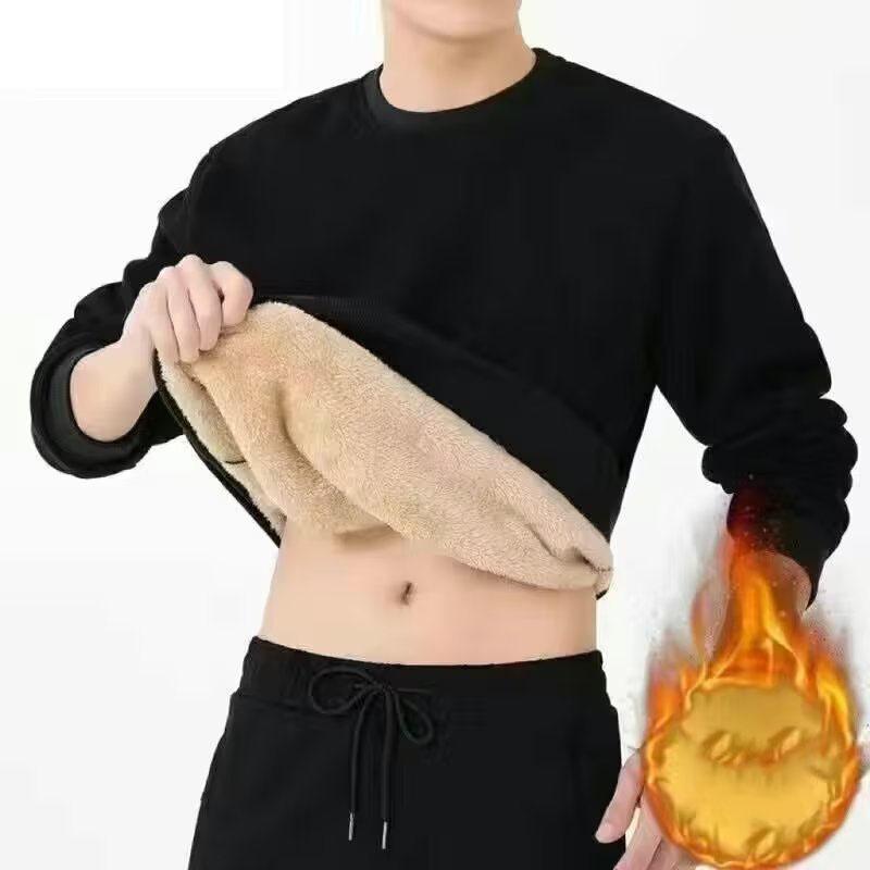Herbst und Winter Herren Übergröße Warm Kurz Verdickt Rundhals Langarmshirt Bequeme Gepolsterte Langarm-Unterwäsche