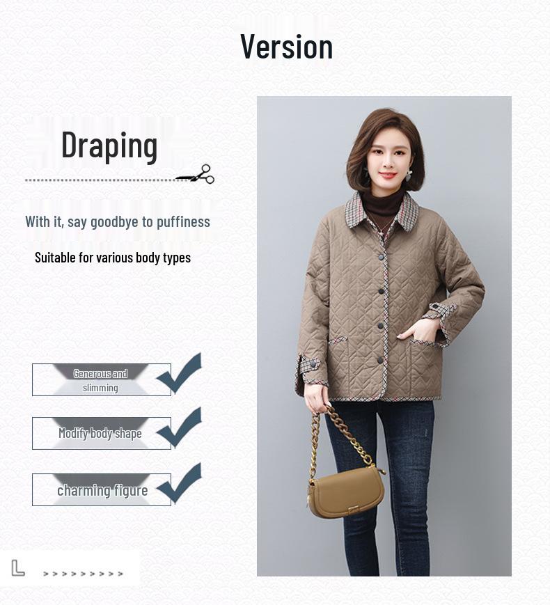 Mom's 2024 Fashionable Winter Cotton Coat for Middle-aged Women - Loose, Lightweight, and Padded Jacket