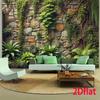 2D Plane, 1pc Lush Ivy and Stone Wall Polyester Background - Realistic Green Moss-covered Rock Design