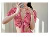 Plaid Control Women's Conservative Slimming Split Swimsuit - Fashionable Tummy Covering Swimwear for Fresh Style.