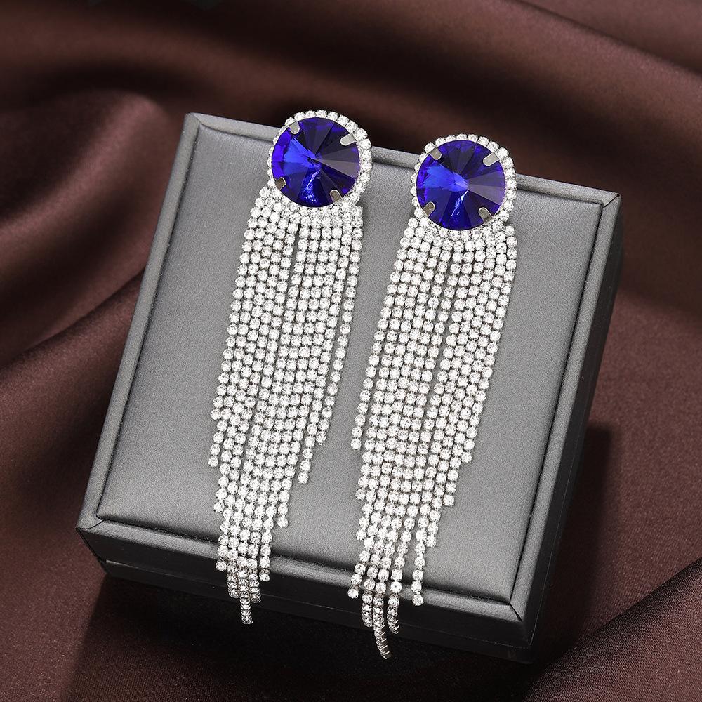 Exaggerated Wind Diamond-Set Fringed Earrings, High-End Niche Design, Exquisite Earrings, Personalized Long Earrings