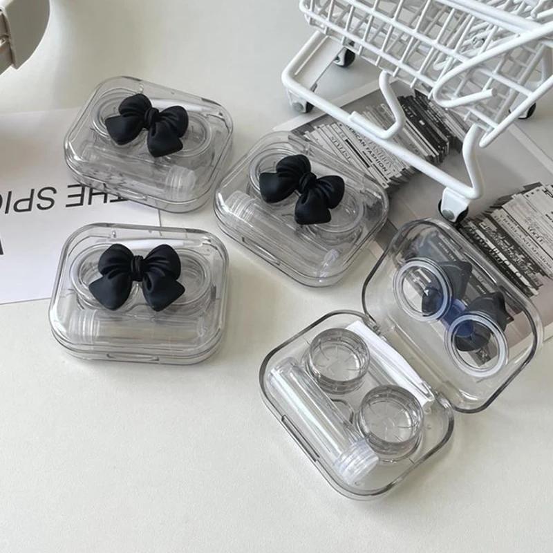 

Contact Lens Cases Pink Transparent Love Bow Contact Lens Case Girl Portable Beauty Pupil Box Storage Eye Care Container Box