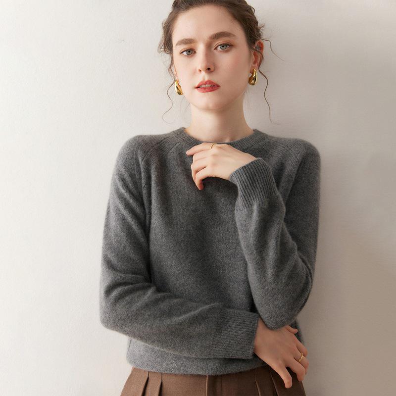 Women's 100% Pure Cashmere Knit Round Neck Pullover Sweater - Soft and Thick for Autumn and Winter