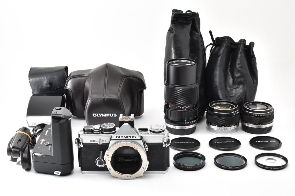 [USED] Olympus OM-2n Silver SLR Film Camera w. Zuiko 28mm 50mm 75-150mm + Winder + Flash, Near Mint, From JAPAN