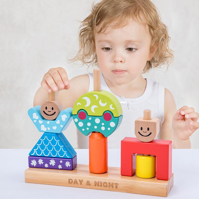 Building Kids Blocks Educational Toy Baby Color Cognition Wooden Set Assembly