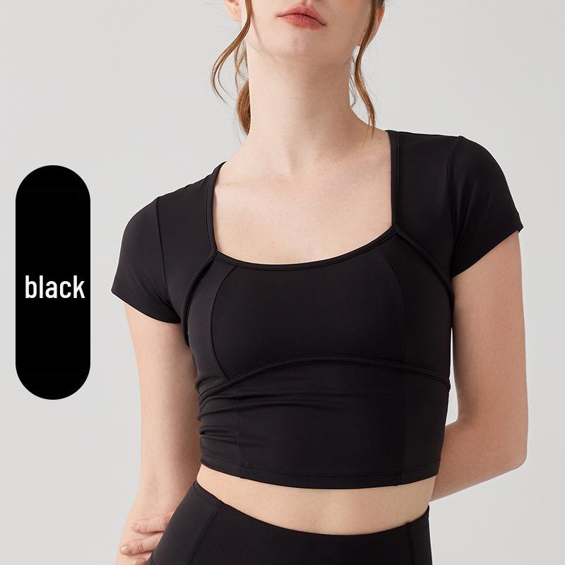 

Жіночий весняно-літній кросовер топ для йоги – футболка з коротким рукавом та нагрудними вкладишами для пілатесу та фітнесу, відчуття оголеності S