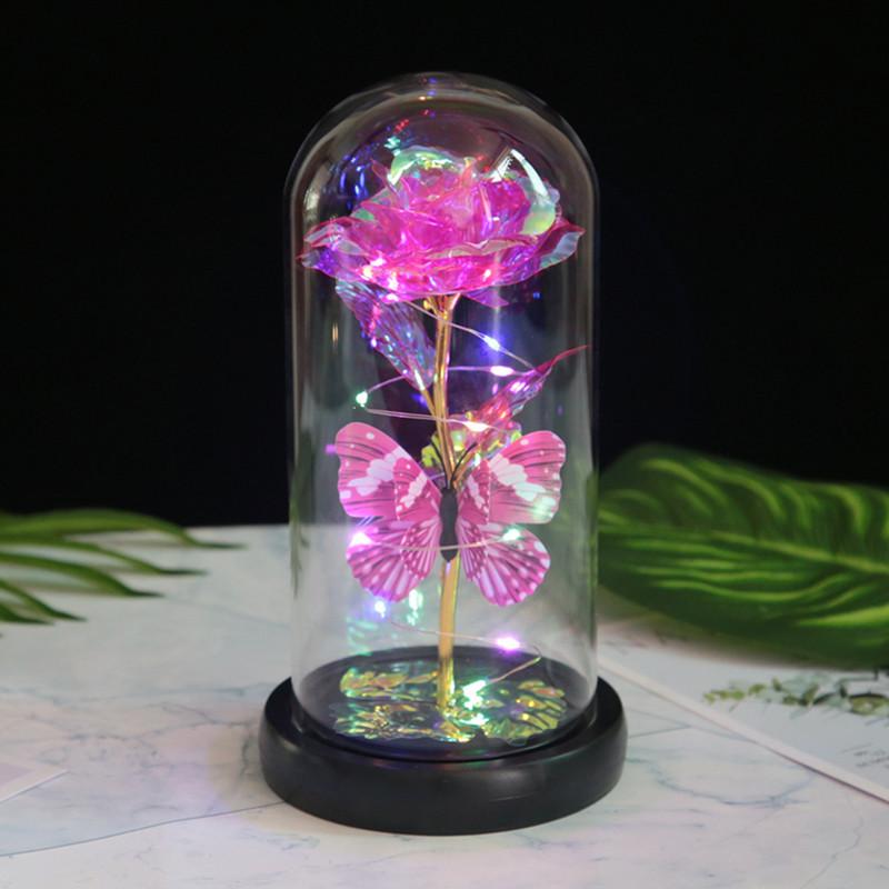 Eternal Rose Glass Cover Ornament Christmas Valentine's Day Gift LED Butterfly Atmosphere Light Window Decoration