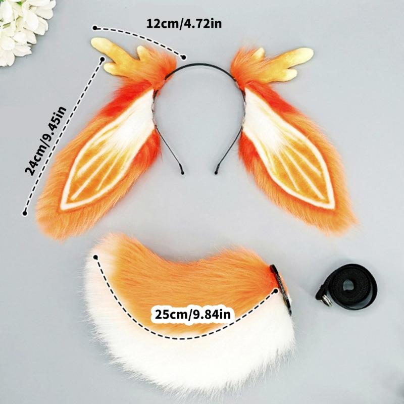 Bunnies Ears Headband Bunnies Tail Reindeer Antlers Headband Deer Antler Hairband for Christmas Halloween Cosplay Costume