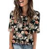 Shirts For Women Trendy Round Neck Button T Shirts Printed  Blouse Half Sleeve Tops For Women