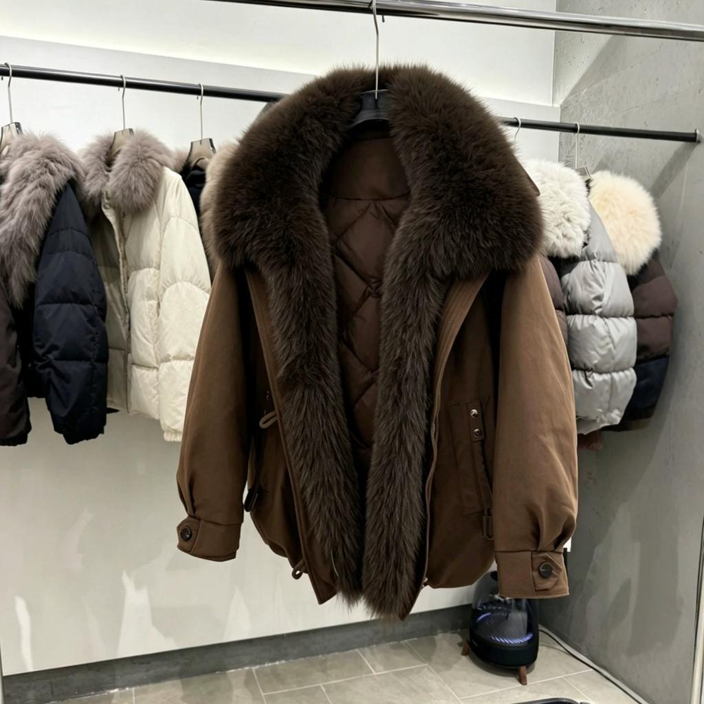Removable oversized natural real fox fur collar down down pie overcome women's winter fashion versatile warm jacket