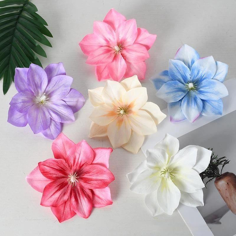 5 Pcs Artificial Flower Diy Flower Craft Artificial Lotus Flower Heads Small Realistic Clematis Blooms Diy Wedding For Home