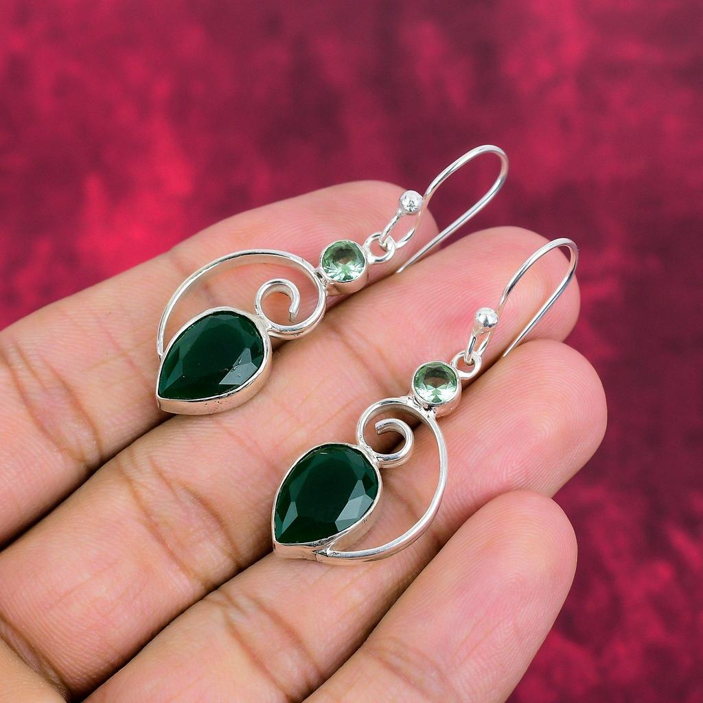 Green Onyx, Green Amethyst Earrings Gemstone Jewelry, 925 Solid Sterling Silver Handmade Earrings, Latest Design Jewelry