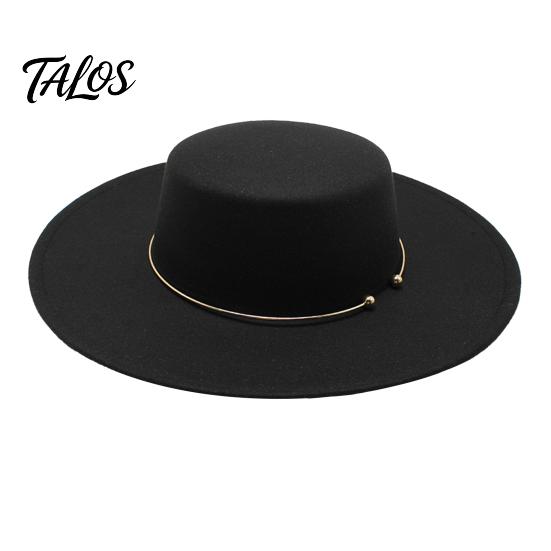 Chapeau Fedora Style Vintage Chapeau Rétro à Sommet Plat, Feutre de Laine Pork Pie Chapeau Melon avec Anneau Métallique pour Robe Décontractée Automne Hiver, Trilby à Large Bord pour Femmes