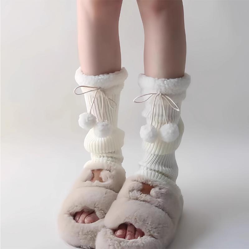 

Cute Lolita Leg Covers Japanese Autumn And Winter Lamb Plush Ball Warm Woolen Ball Socks Jk Retro Pile Socks белый