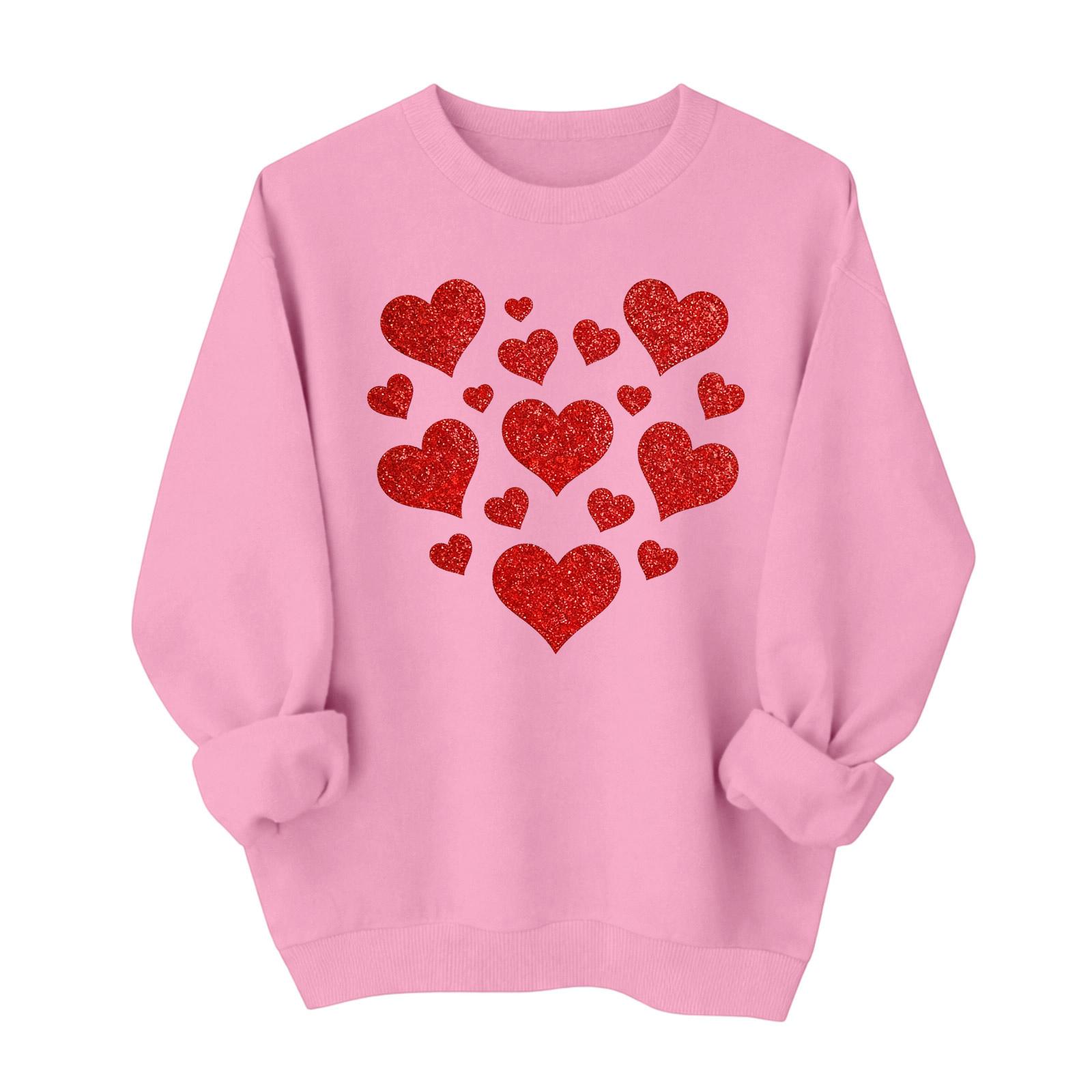 

Valentines Sweatshirts For Women Love Heart Graphic Pullover R-neck Long Sleeve Tops Valentine s Day Sweatshirt XL