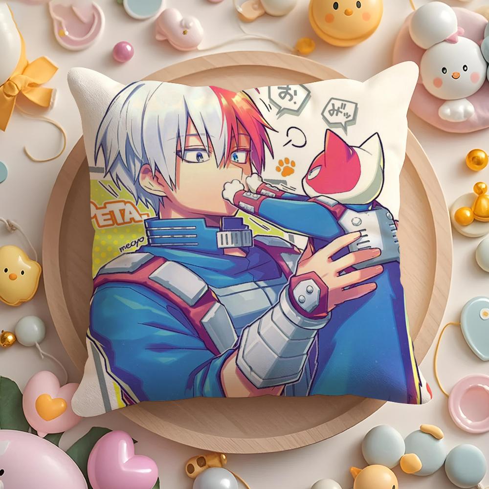 Kawaii SShoto TTodoroki Chibi Cushion Cover Plush Fabric Soft DoubleSided Printed Sofa Warm Winter Home Gift Pillow Cover