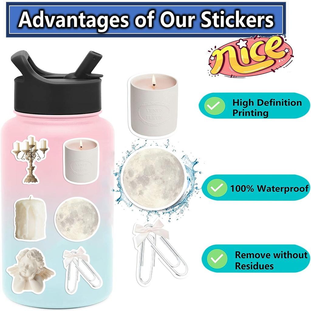 50Pcs White Gentle Sticker Modern Wall Art Home Decorations DIY Gift Toy For DIY Wall Luggage Computer Phone Stickers