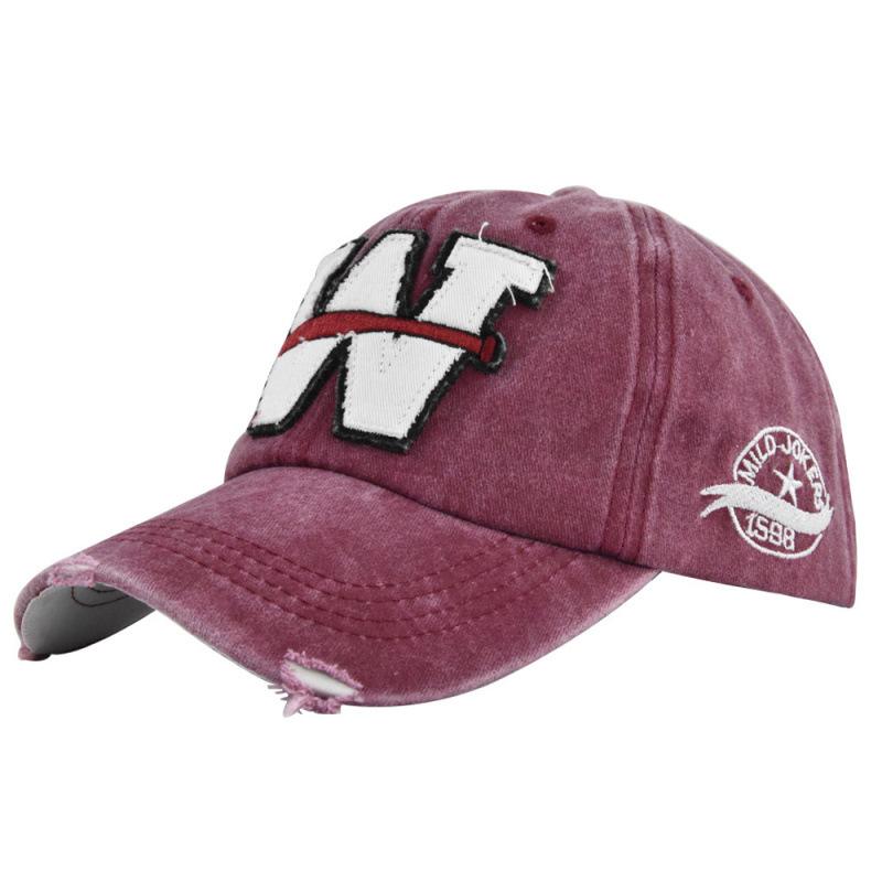 Embroidery W Four Seasons Baseball Cap Washed Old Cap Solid Color Retro Patch Embroidery Baseball Cap Stylish Side Badge Print Retro Cap adjustable 54-60CM