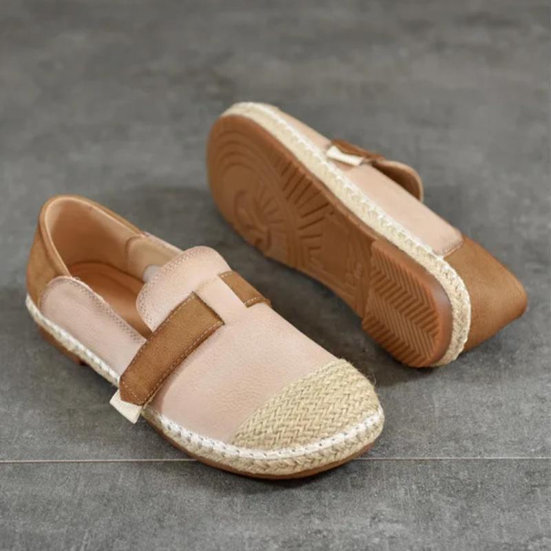 Johnature Retro Loafers Genuine Leather Mixed Color Women's Shoes Casual Versatile Flat Shoes