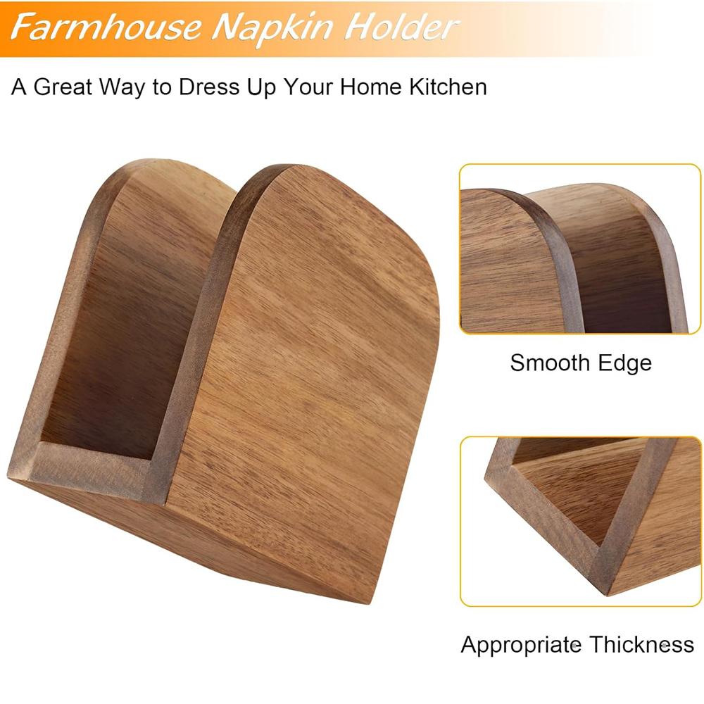 Wood Napkin Holder for Table, Wooden Upright Napkin Holders for Kitchen, Standing Napkin Dispenser for Kitchen Dining Room Party