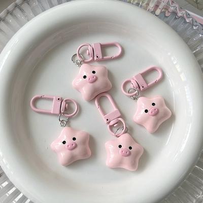 1Pc Cute Star Piggy Key Chain Cartoon Pink Star Pig Doll Pendant Key Ring Backpack Charms Car Decoration Bag Accessories