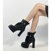 FOREADA Women Ankle Boots Round Toe Thick High Heels Pearl Zipper Lace-up Platform Short Boots Ladies Fashion Shoes Autumn Winter Black