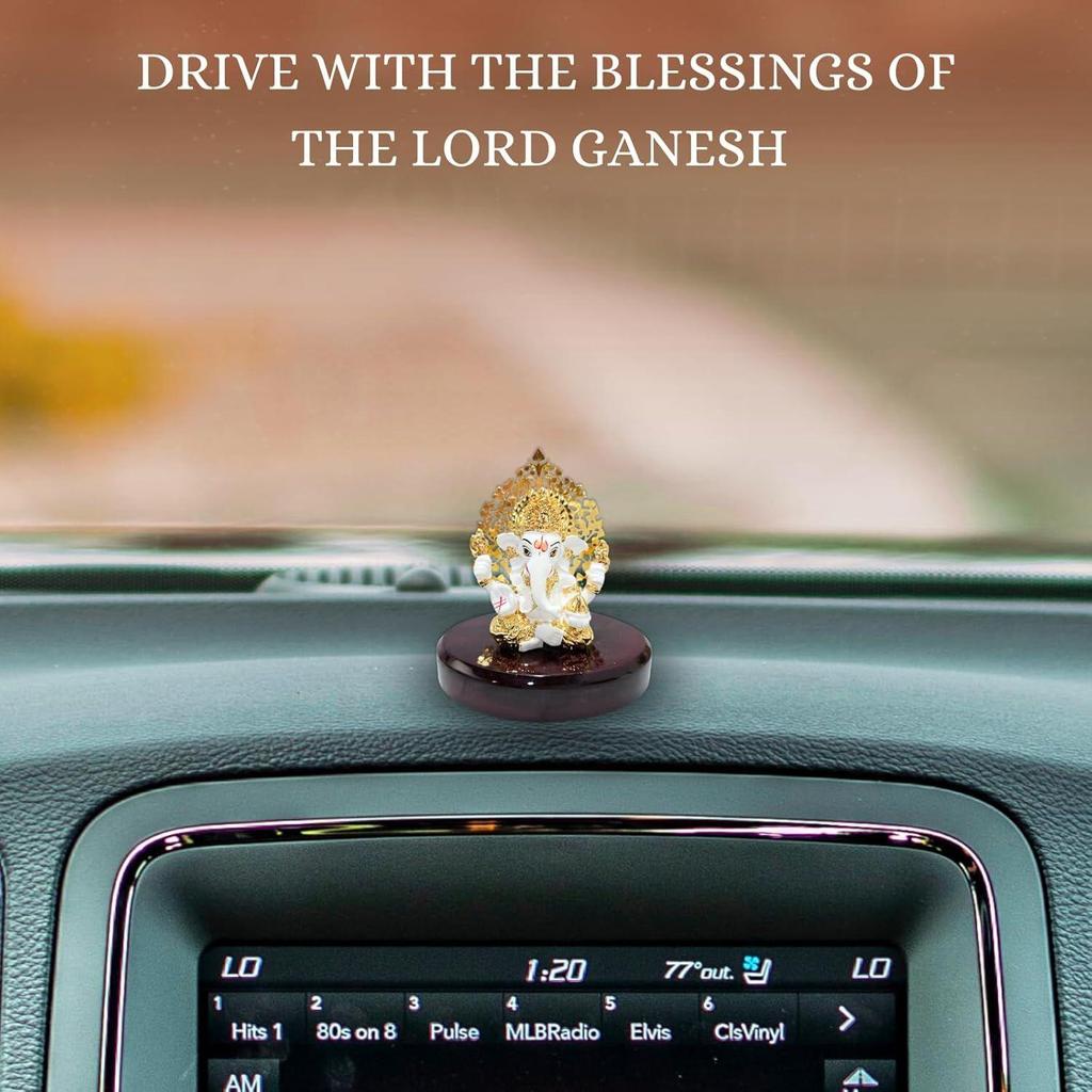 Kalpavrikshya Tree Ganesh Idol Ganpati Murti for Car Dashboard, Office Desk, Hindu God Gift & Home Decor - Resin (White)