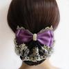 Ladies Women Flight Attendant Pearl Floral Lace Barrette Lace Bow Hair Clip Hairgrips Bow Hair Net