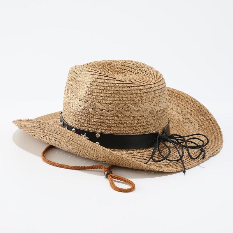 Fashion Western Riding Cowboy Hat Men's and Women's Summer Big Eaves Sunscreen Visor Hat Straw Hat