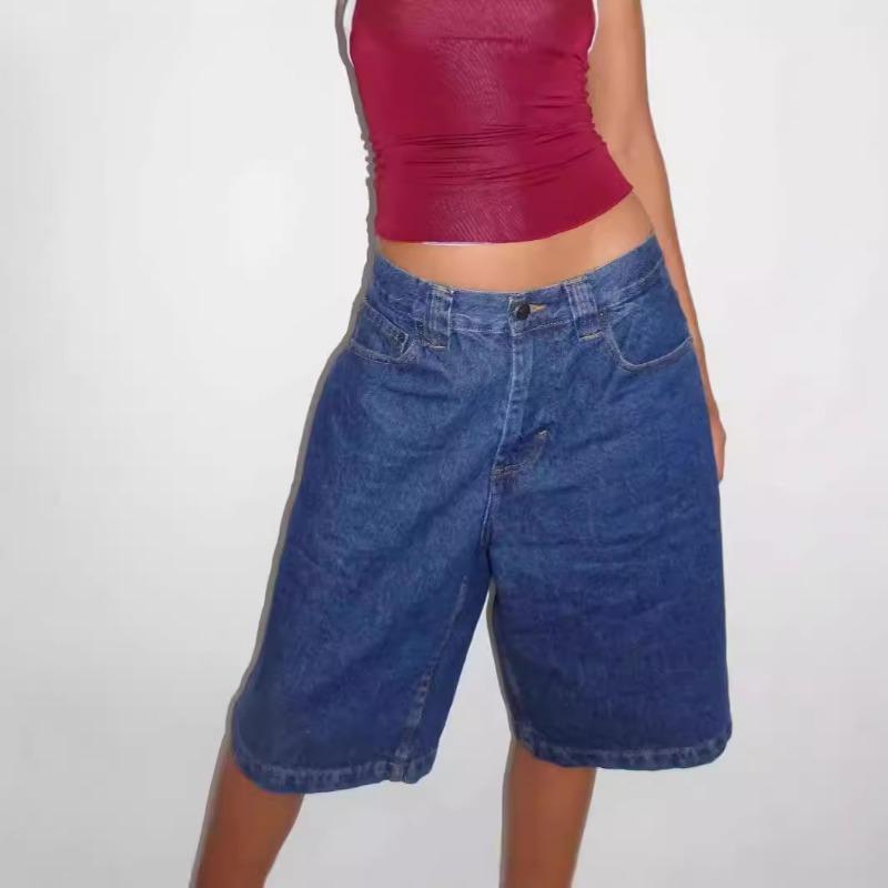 Women's Loose Non Stretch Vintage Denim Midi Pants 7 Pants