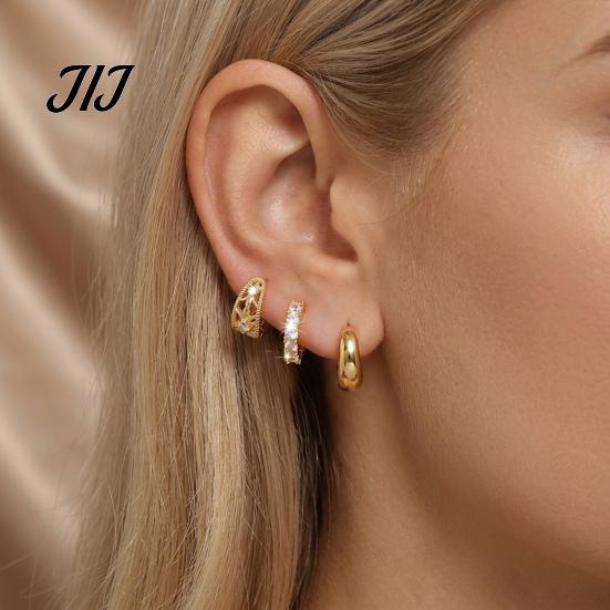 Gold Plated Ear Cuff 3 Pairs Cuffs, Minimalist Metal Hollow Zirconia Clip-on Earrings Auricle for Women, Fashionable Non Pierced Jewelry Daily Wear No