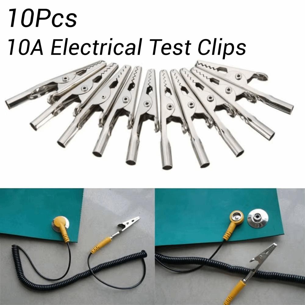 10Pcs/Set Nickel Plated Alligator Clips 51mm 10A Battery Clamps Electrical Testing