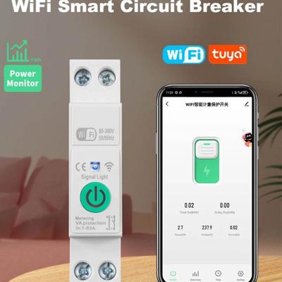 Remote Voice Control Tuya WiFi Smart Circuit Breaker Electricity Statistics Monitoring Din Rail Switch 1-63A 1P