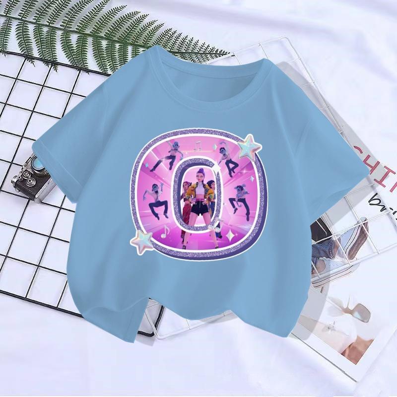 Cute letter boy T-shirt Kpop demon hunter T shirt children's boy and girl summer short sleeved top children's clothing