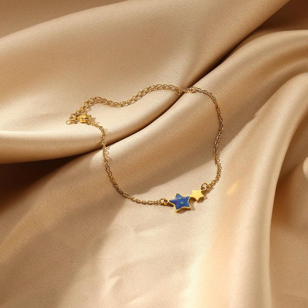 Stainless Steel Blue Star Bracelet For Women Girls Gold Color Double Stars Chain Bracelets Femme Cpuple Charming Elegant Jewelry