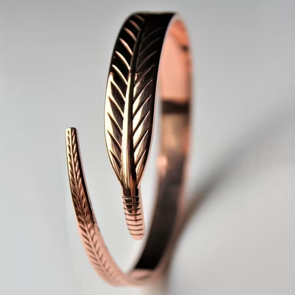 Rose Gold Feather Open Ring, Adjustable Minimalist Stackable Ring For Women