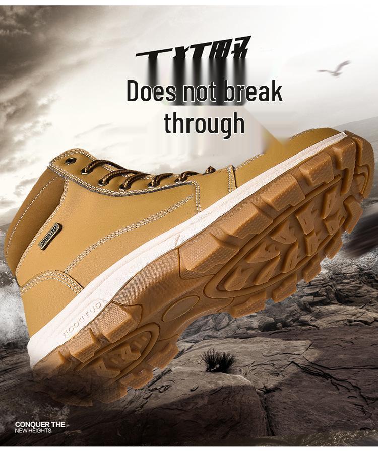 Men's Waterproof Non-Slip High-Top Hiking & Travel Shoes - Versatile, Outdoor, Plus Size, Velvet-Lined.