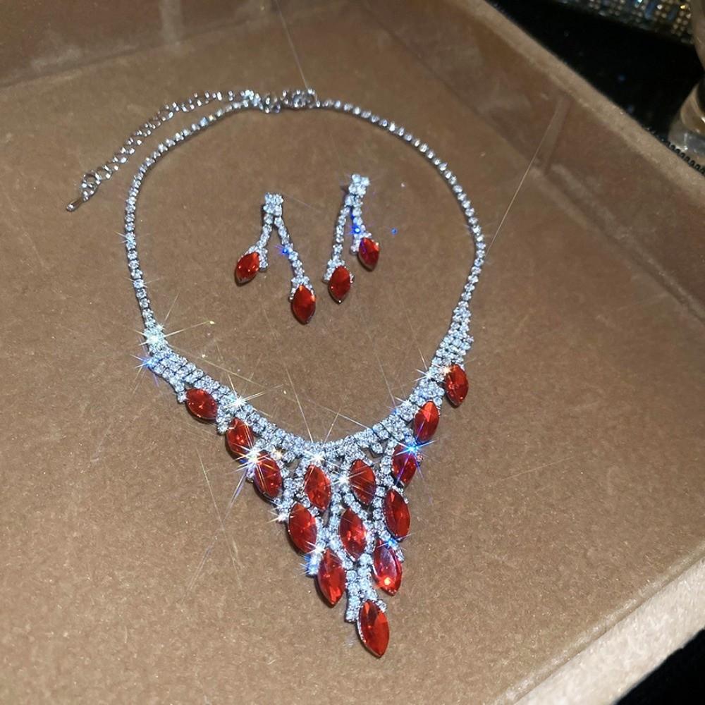 2 pieces Water Drop Rhinestone Jewelry Set Inlaid Crystal Necklace Set  Banquet