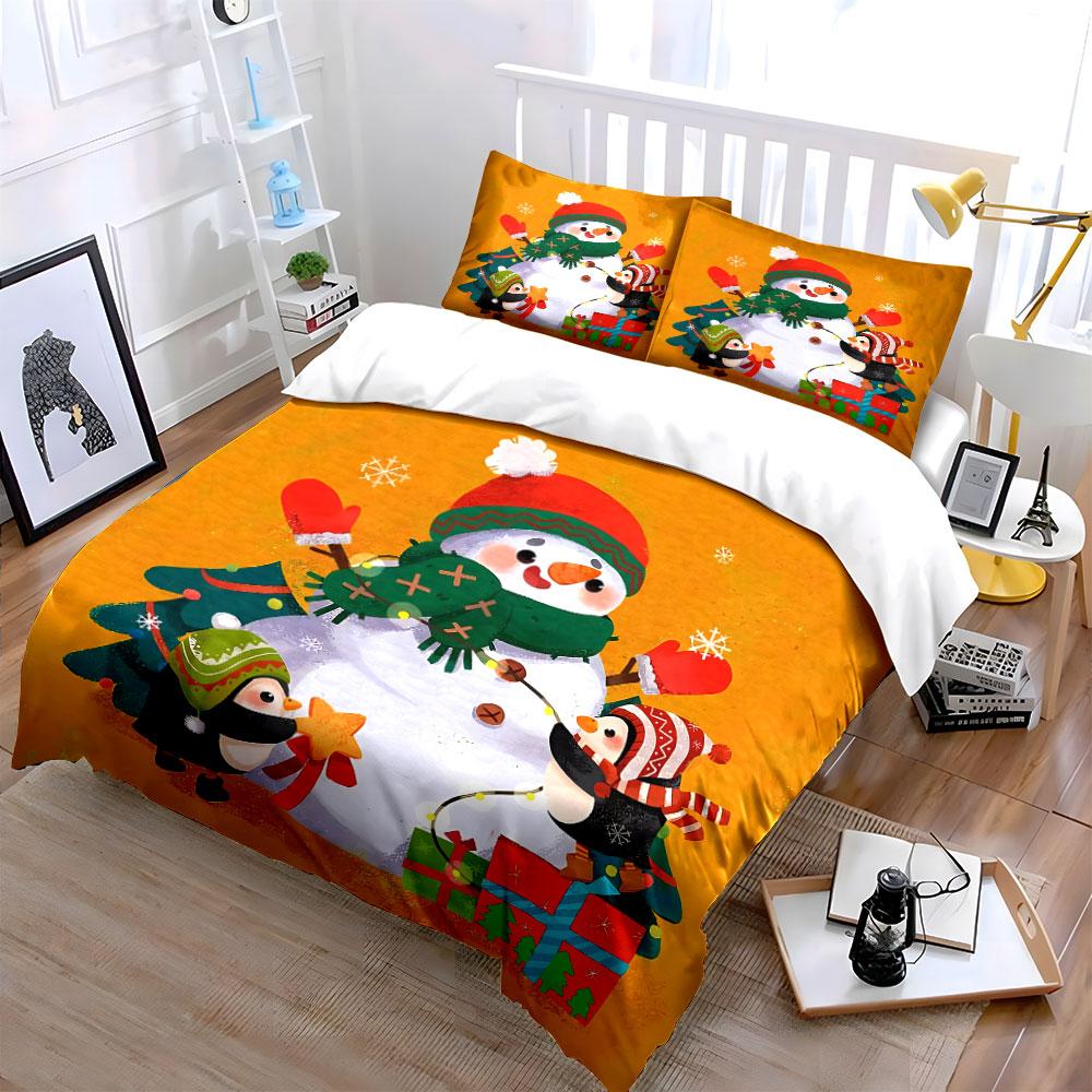 Snowman and Penguins Holiday Set Bedding Duvet Cover Set Duvet Cover Pillowcases (1*Duvet Cover 2*Pillowcases, without duvet insert)